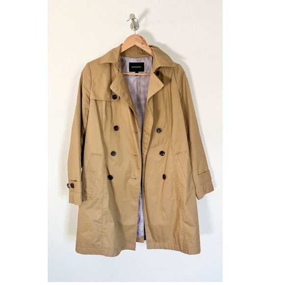 Banana Republic Class Tan Khaki Long Double Breasted Trench Coat Jacket Size XS - Picture 1 of 8
